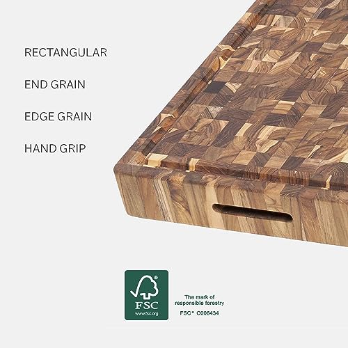 Teakhaus Butcher Block Carving Board - Large Extra Thick Cutting Board with Juice Groove and Grip Handles - Teak End Grain Wood - Knife Friendly - FSC Certified - Image 3