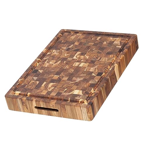 Teakhaus Butcher Block Carving Board - Large Extra Thick Cutting Board with Juice Groove and Grip Handles - Teak End Grain Wood - Knife Friendly - FSC Certified - Image 1