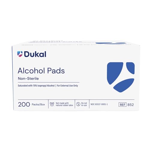 Dukal NonSterile Alcohol Pads Box of 200 Medium 2Ply 70 Isopropyl Alcohol Cleanser NonWoven Disposable Pads