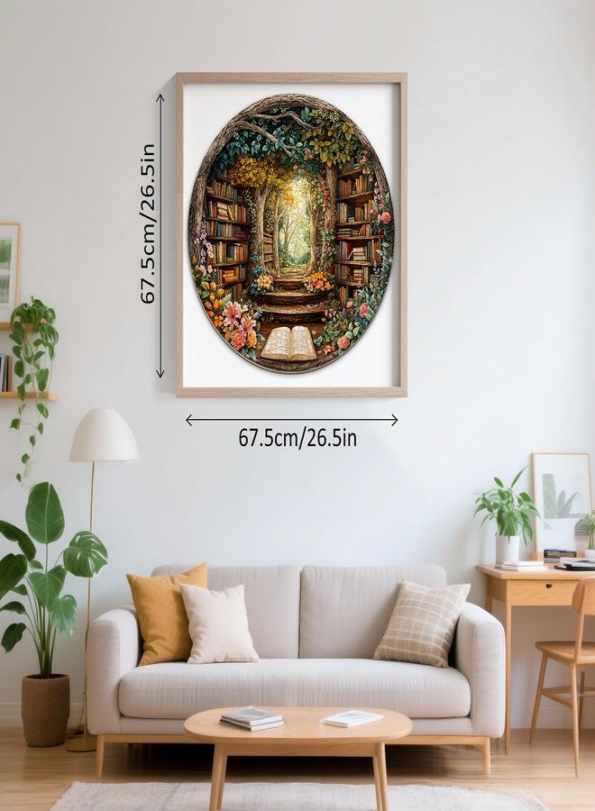 AEEKDOOK 1000 Piece Round Jigsaw Puzzles for Adults, Forest Bookshelf Library, 26.5" Large Circular Puzzle with Letters on Back, Challenging Family Game & Wall Decor, Ideal Gift for Book Lover - Image 3