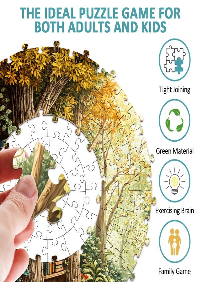 AEEKDOOK 1000 Piece Round Jigsaw Puzzles for Adults, Forest Bookshelf Library, 26.5" Large Circular Puzzle with Letters on Back, Challenging Family Game & Wall Decor, Ideal Gift for Book Lover - Image 2