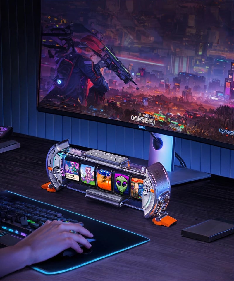 Divoom Times Gate, Cyberpunk Digital Alarm Clock - Smart App Control, WiFi Connectivity, RGB LED Pixel Art Display, Gaming Desk Setup, Customizable Dashboard for Gaming Room and Office Decor (Silver) - Image 3