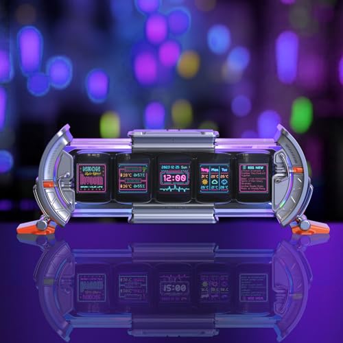Divoom Times Gate, Cyberpunk Digital Alarm Clock - Smart App Control, WiFi Connectivity, RGB LED Pixel Art Display, Gaming Desk Setup, Customizable Dashboard for Gaming Room and Office Decor (Silver) - Image 1