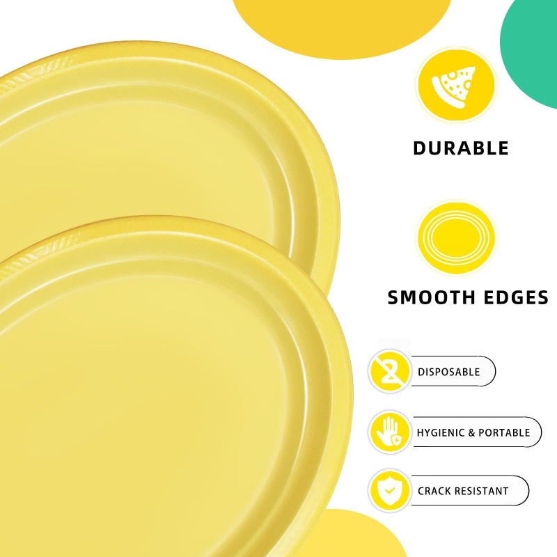 BONSINY 50 Count Yellow Plastic Plates Disposable Heavy Duty - Oval Easter Plates Yellow Disposable Plates for Party  Baby Shower  Birthday  Easter (10"" x 12"") - Image 3