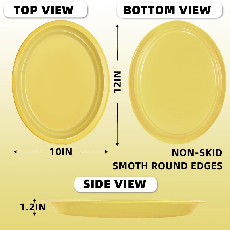 BONSINY 50 Count Yellow Plastic Plates Disposable Heavy Duty - Oval Easter Plates Yellow Disposable Plates for Party  Baby Shower  Birthday  Easter (10"" x 12"") - Image 2