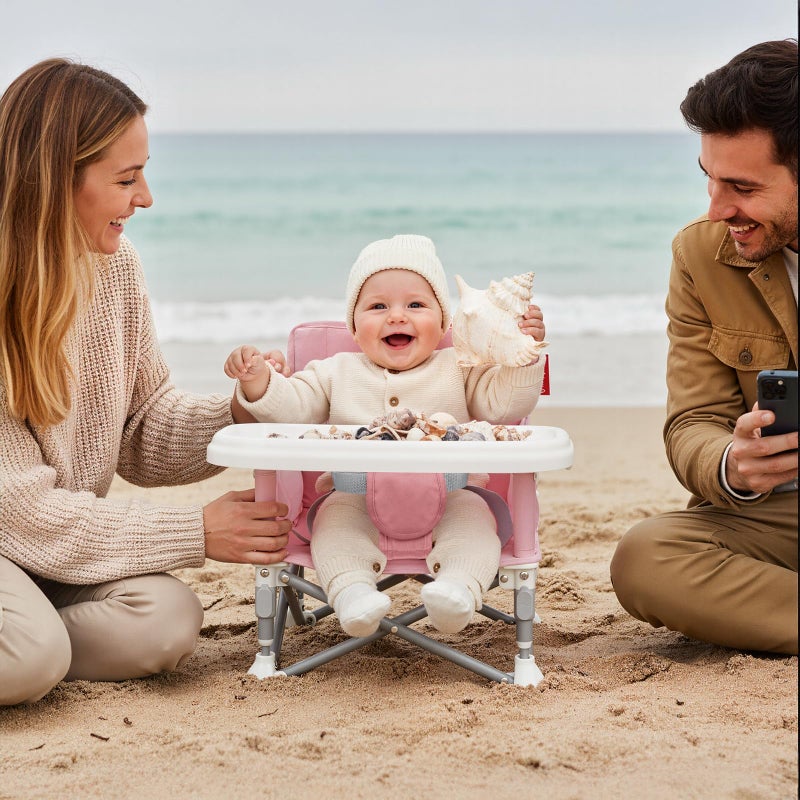 Tiny Marvels Portable Booster Seat, Foldable Baby High Chair with Removable Tray, Safety Harness & Carry Bag â€“ for Toddlers Ages 6M-3Y, Ideal for Dining, Travel, Camping & Family Time - Image 2