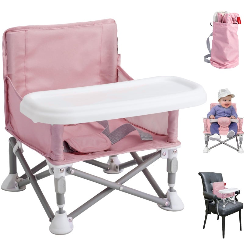 Tiny Marvels Portable Booster Seat, Foldable Baby High Chair with Removable Tray, Safety Harness & Carry Bag â€“ for Toddlers Ages 6M-3Y, Ideal for Dining, Travel, Camping & Family Time - Image 1