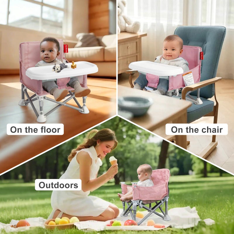 Tiny Marvels Portable Booster Seat, Foldable Baby High Chair with Removable Tray, Safety Harness & Carry Bag â€“ for Toddlers Ages 6M-3Y, Ideal for Dining, Travel, Camping & Family Time - Image 5