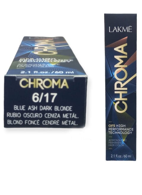 Permanent Hair Dye No Ammonia Chroma 6/17 Blue Ash Dark Blonde 60ml