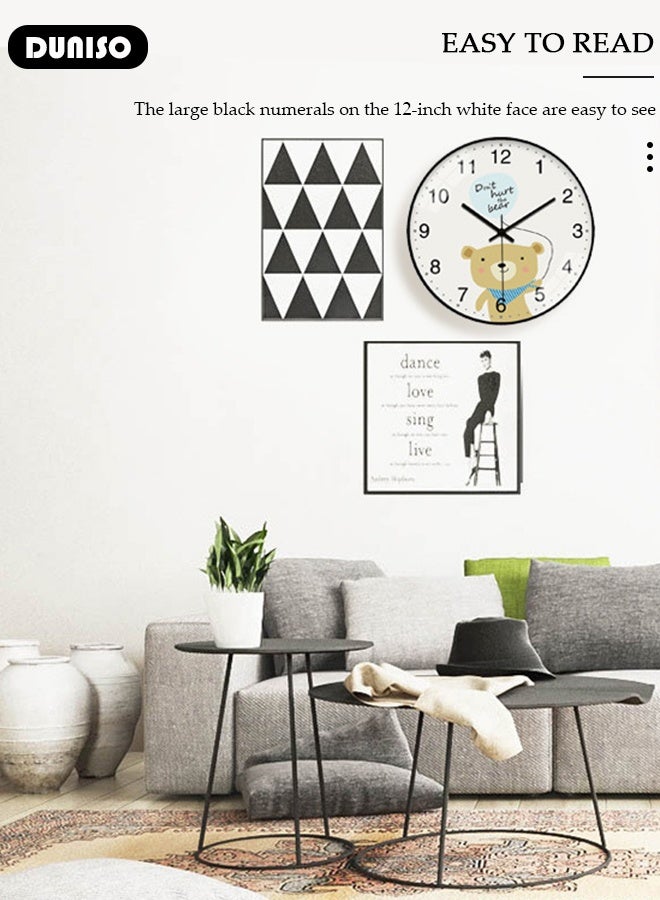 DUNISO Wall Clock, 12 inch Modern Wall Clocks for Featuring Cartoon Patterns, Silent Non Ticking Battery Operated Small Clock for Whole Room Home Bedroom Office - Image 3