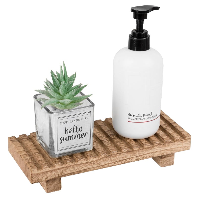 zoocatia Bathroom Tray Rustic Farmhouse Bathroom Decor Wood Display Stand Riser Kitchen Soap Dish Holder for Vanity, Countertop, Sink, 8.6 * 3.6 Brown - Image 1