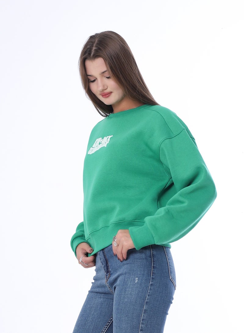 بيبو سويت شيرت نسائي، طباعة جرافيك، أكمام طويلة_اخضر - Image 2