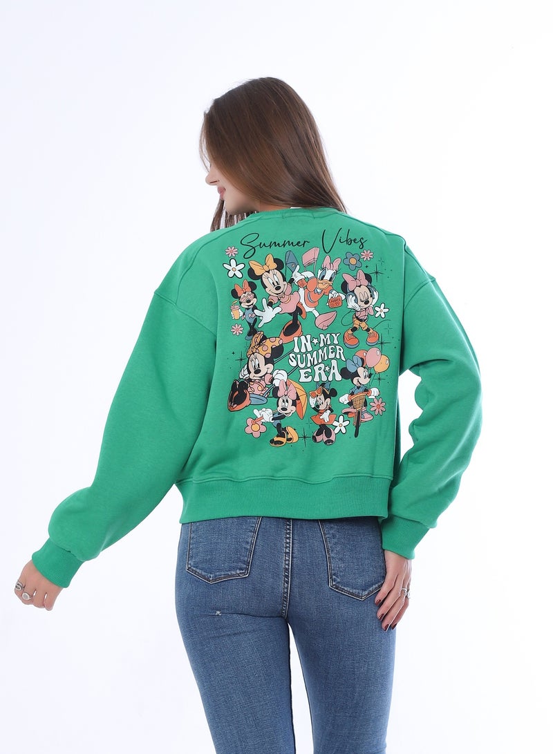 بيبو سويت شيرت نسائي، طباعة جرافيك، أكمام طويلة_اخضر - Image 3