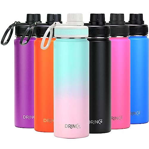DRINCO Stainless Steel Water Bottle Spout Lid Vacuum Insulated Double Wall Water Bottle Wide Mouth 40oz 32oz 22oz 18oz 14oz Leak Proof Keeps Cold or Hot 22 oz 22oz Macaron