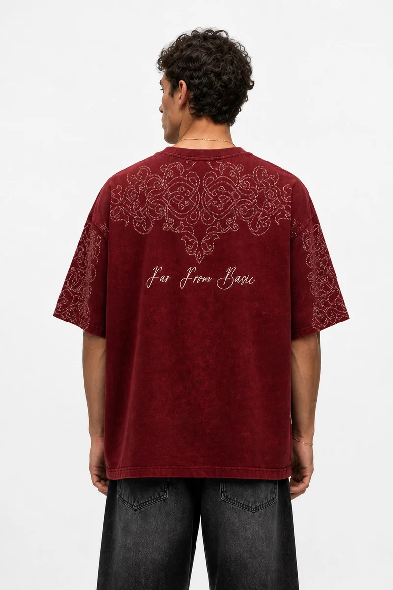 Respire Men's Far From Basic Washed Oversize T-Shirt, Burgundy