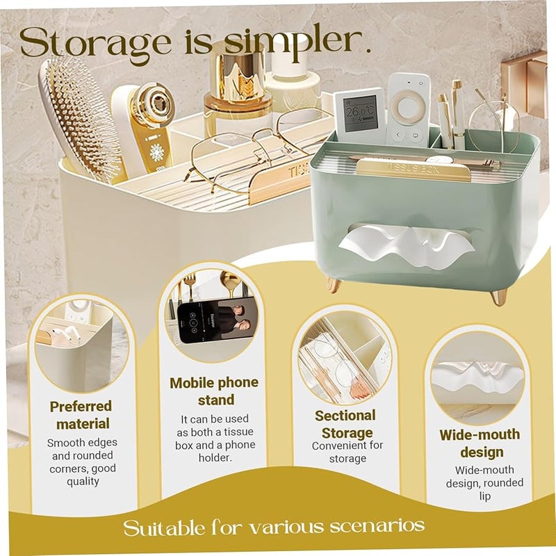 Elegant Green Gold Tissue Box Cover with Non Slip Base Washable Cream Rectangle Napkin Holder - Image 5