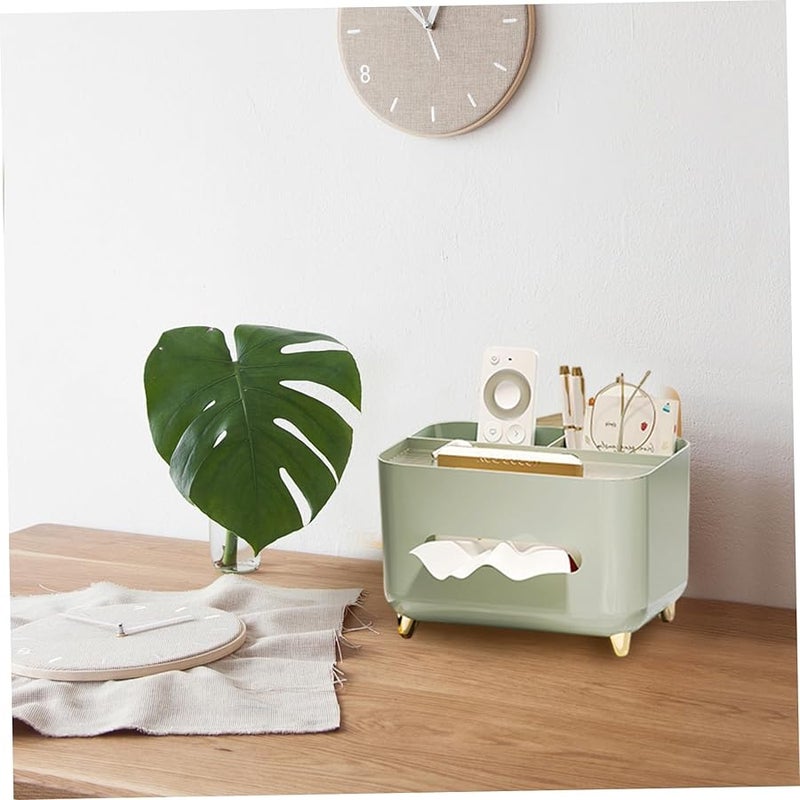 Elegant Green Gold Tissue Box Cover with Non Slip Base Washable Cream Rectangle Napkin Holder - Image 3
