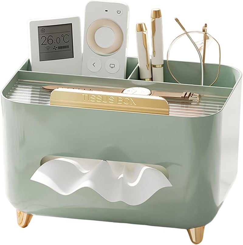 Elegant Green Gold Tissue Box Cover with Non Slip Base Washable Cream Rectangle Napkin Holder - Image 2