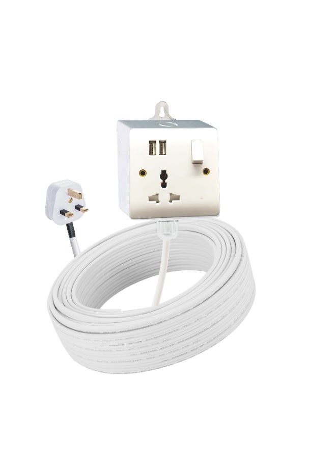 Hassan Single Socket Universal Extension Cord with USB Port – White - Image 1