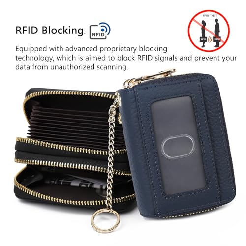 imeetu RFID Credit Card Holder, Small Leather Double Zipper Card Case Wallet for Women (Max,Blue) - Image 2