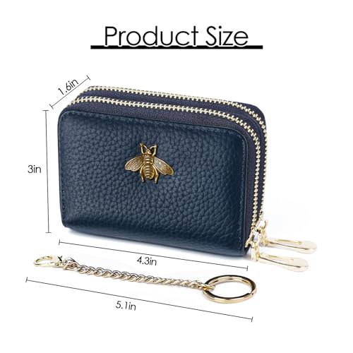 imeetu RFID Credit Card Holder, Small Leather Double Zipper Card Case Wallet for Women (Max,Blue) - Image 4