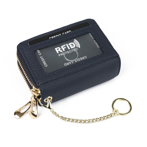 imeetu RFID Credit Card Holder, Small Leather Double Zipper Card Case Wallet for Women (Max,Blue) - Image 5