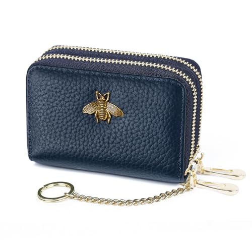 imeetu RFID Credit Card Holder, Small Leather Double Zipper Card Case Wallet for Women (Max,Blue) - Image 1