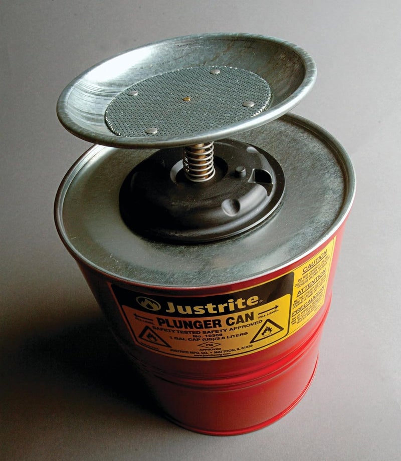 Justrite 10308 Red Steel Plunger Safety Can - 1 Gallon Capacity for Flammable Liquids - Image 4