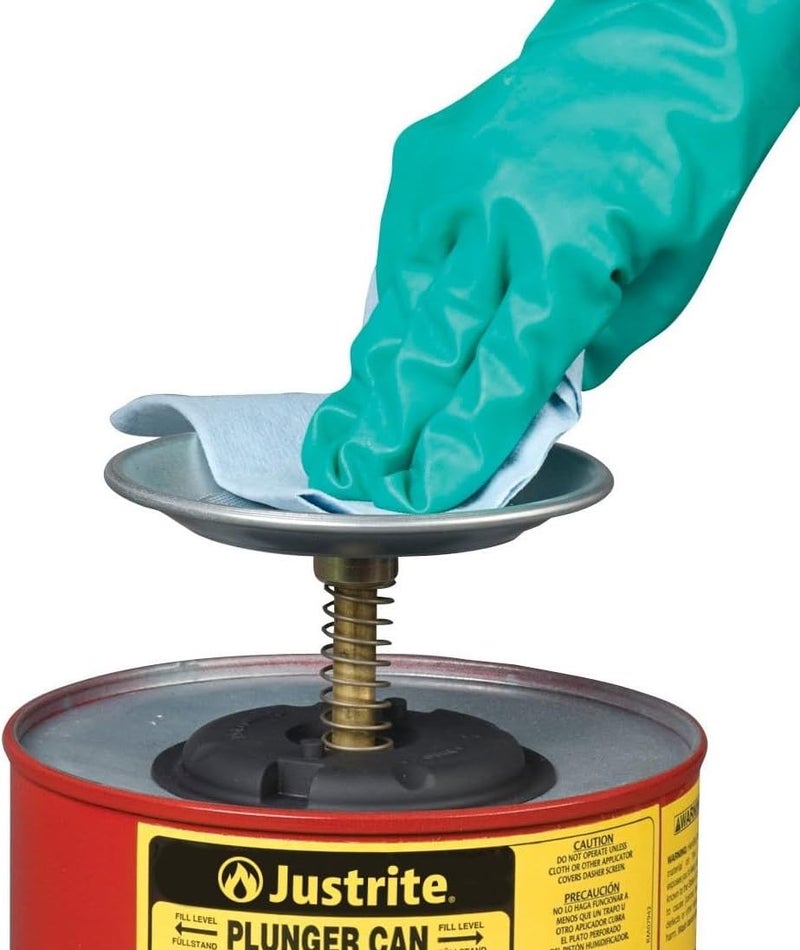Justrite 10308 Red Steel Plunger Safety Can - 1 Gallon Capacity for Flammable Liquids - Image 3