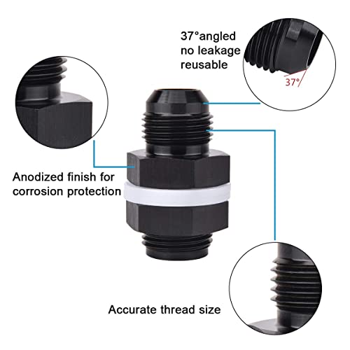 CNRAQR 10AN To 10AN Male Flare Straight Fuel Cell Bulkhead Fittings Aluminum Black 2Pcs - Image 3