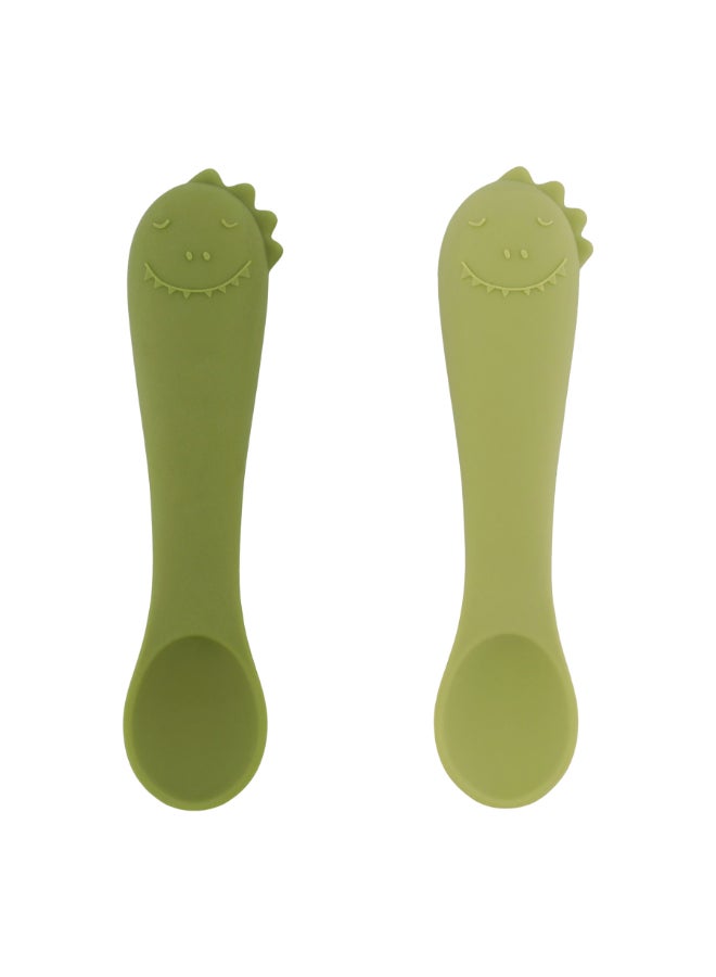 Trixie First Baby Silicone Feeding Spoon - Pack of 2 - Mr. Dino - Image 1