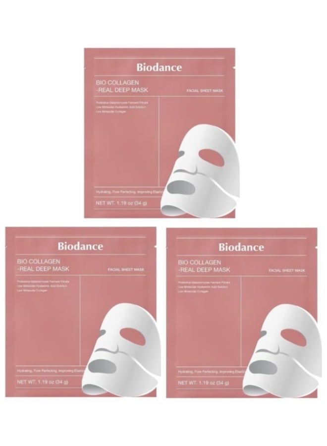 Biodance Bio Collagen Real Deep Mask Hydrating Overnight Hydrogel Mask Pore Minimizing Elasticity Improvement X 34 ml × 3