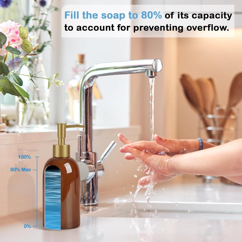 Natheeph 14OZ Ceramic Soap Dispenser Ceramic Soap Pump Dispenser Can Fill Liquid for Bathroom/Kitchen (Amber) - Image 2