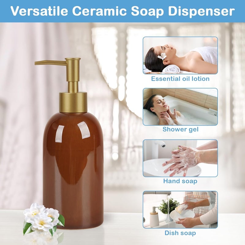 Natheeph 14OZ Ceramic Soap Dispenser Ceramic Soap Pump Dispenser Can Fill Liquid for Bathroom/Kitchen (Amber) - Image 5