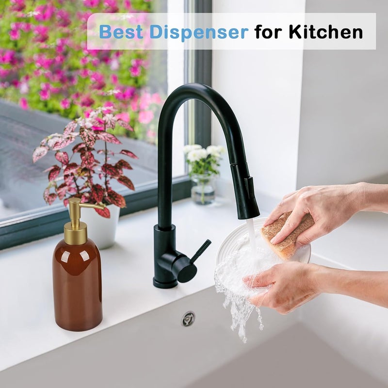 Natheeph 14OZ Ceramic Soap Dispenser Ceramic Soap Pump Dispenser Can Fill Liquid for Bathroom/Kitchen (Amber) - Image 3