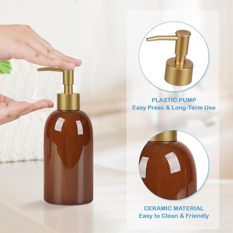 Natheeph 14OZ Ceramic Soap Dispenser Ceramic Soap Pump Dispenser Can Fill Liquid for Bathroom/Kitchen (Amber) - Image 1