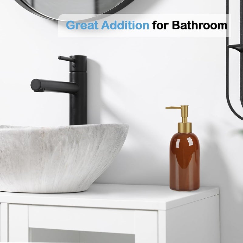 Natheeph 14OZ Ceramic Soap Dispenser Ceramic Soap Pump Dispenser Can Fill Liquid for Bathroom/Kitchen (Amber) - Image 4