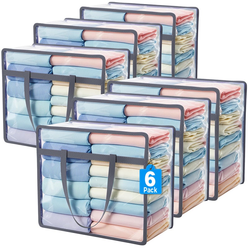 Budding Joy 6 Pack Clear Zippered Storage Bags for Clothes40L Closet Organizers and Storage Containers Vinyl Moving Bag for Bedding Linen Blankets Comforters Clothing  Toys Grey