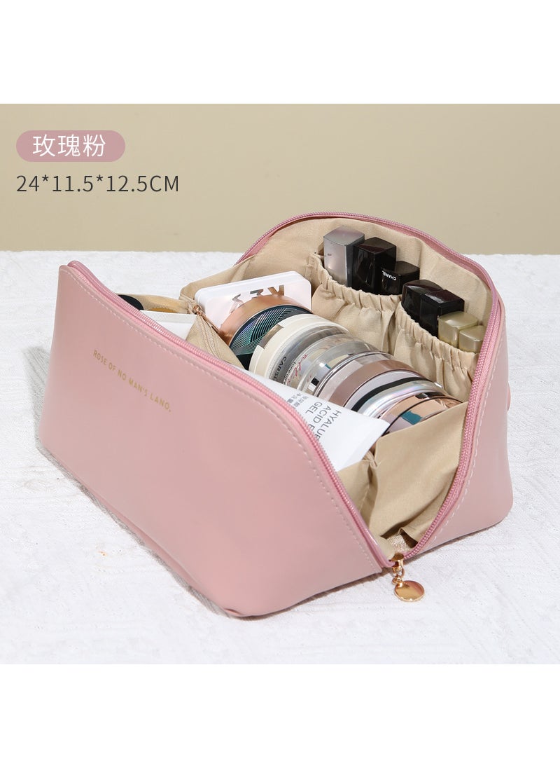 Generic - 2024 new high-grade pillow pu cosmetic bag womens large capacity portable travel makeup brush toiletries storage bagPillow style-rose pink with words Pillow style-rose pink with words - Image 1