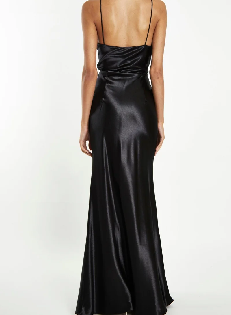 True Decadence Vivian Black Cowl-Neck Bias Cut Maxi-Dress