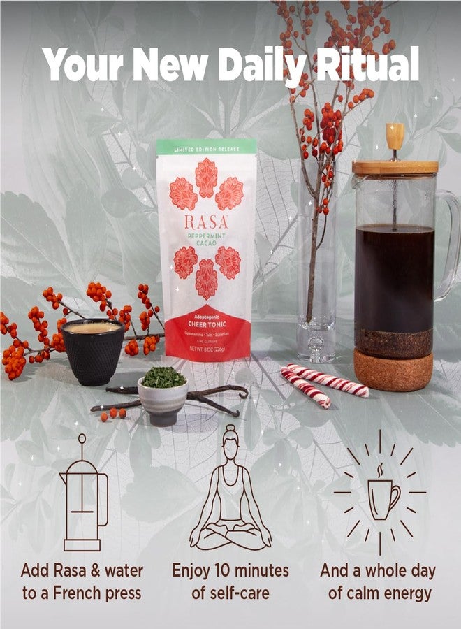 RASA Peppermint Cacao - Adaptogenic Mushroom Coffee Alternative | Vegan, Keto, Whole 30, Ayurveda Wellness Tonic with Chaga + Reishi (8 oz. / 30 Servings) - Image 4