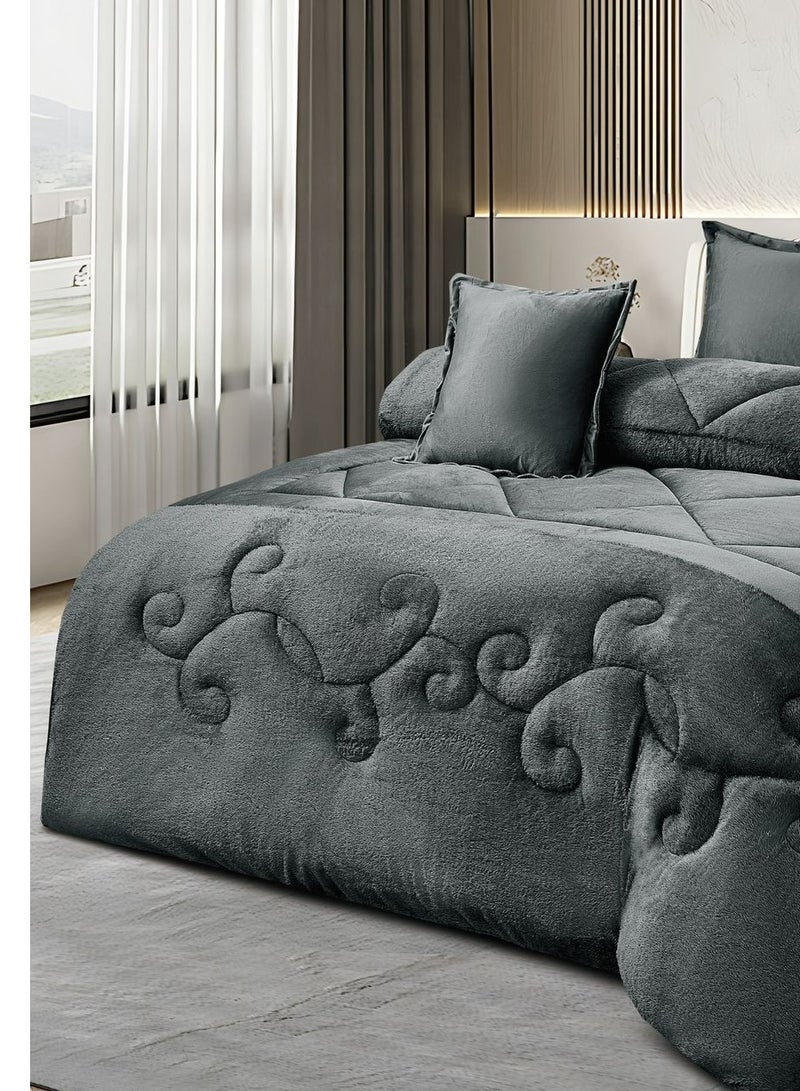 مينج لي مفرش ملكي 6 قطع نفرين شتوي وجهين وجه مخمل وجه فرو مقاس كينج 230x250 سم - Image 2