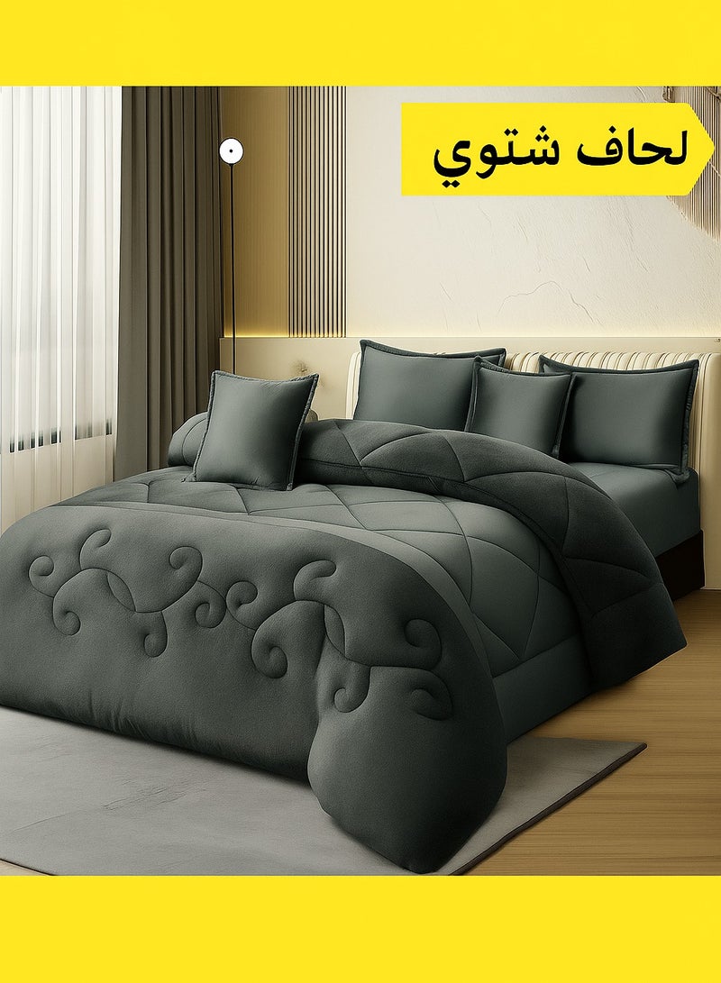 مينج لي مفرش ملكي 6 قطع نفرين شتوي وجهين وجه مخمل وجه فرو مقاس كينج 230x250 سم - Image 1