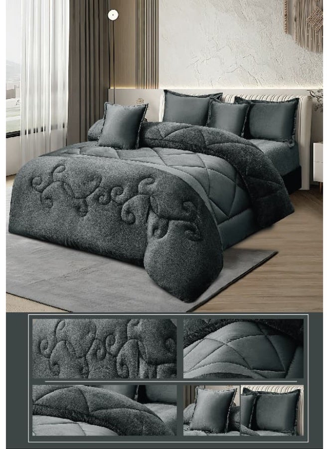 مينج لي مفرش ملكي 6 قطع نفرين شتوي وجهين وجه مخمل وجه فرو مقاس كينج 230x250 سم - Image 4