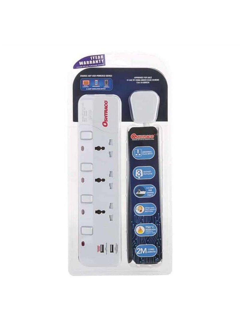 OSHTRACO 3-Socket 2 Extension Lead 2 M