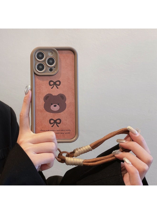 NIBEMINENT Lanyard Leopard Pattern Protective TPU Case Cover For iPhone 16 Pro Max, Bow Bear With Lanyard - Image 2