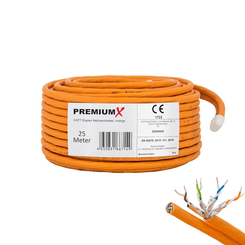 PremiumX CAT 7 Network Cable 25 m LAN Cable Duplex Copper Cable Ethernet Data Cable S/FTP PiMF PoE Eca Cat7 Installation Cable for Effortless Installation - Image 1