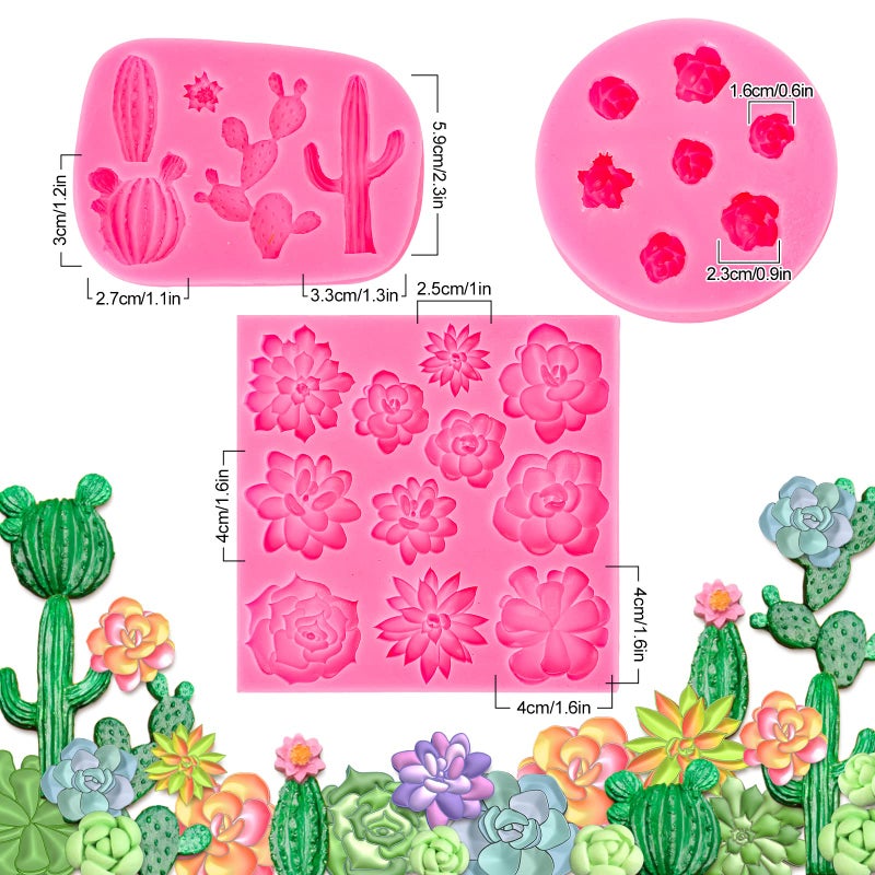 Whaline Succulent Fondant Molds 3D Silicone Cactus Succulents Leaves Moulds Succulent Plants Resin Molds Grow Plant Cupcake Cookie Baking Decorating Moulds for Summer Birthday Party DIY Candy 3Pcs - Image 2