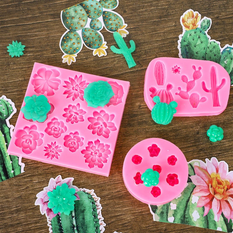 Whaline Succulent Fondant Molds 3D Silicone Cactus Succulents Leaves Moulds Succulent Plants Resin Molds Grow Plant Cupcake Cookie Baking Decorating Moulds for Summer Birthday Party DIY Candy 3Pcs - Image 5
