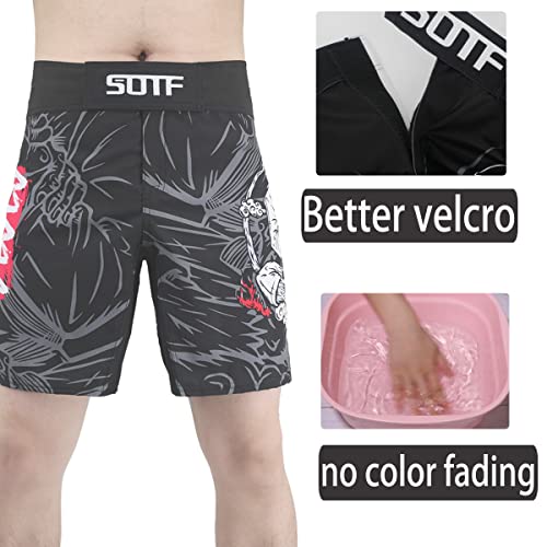 SOTF Men Breathable Running Shorts MMA Boxing Fitness Sports Shorts Black Gray M Waist 33-34.6 inch - Image 4